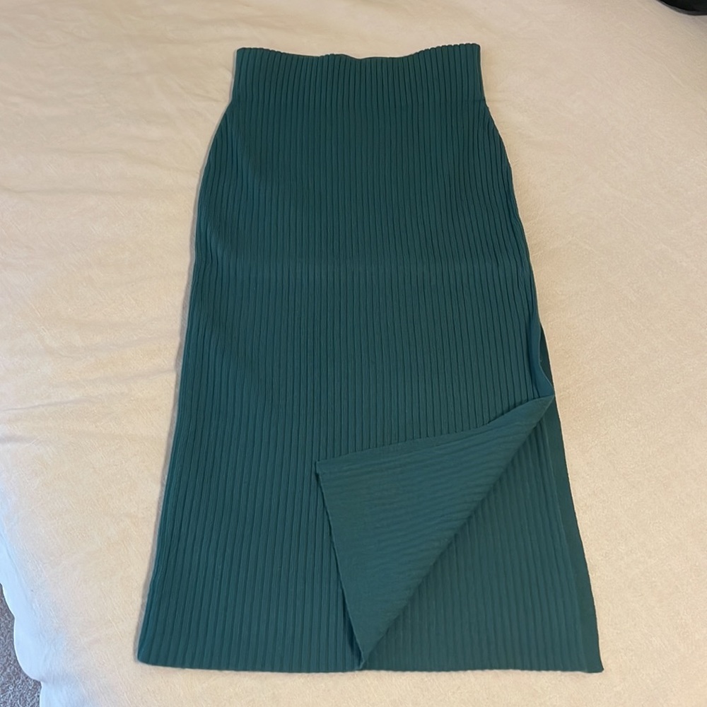 Express Green Ribbed Pencil Skirt